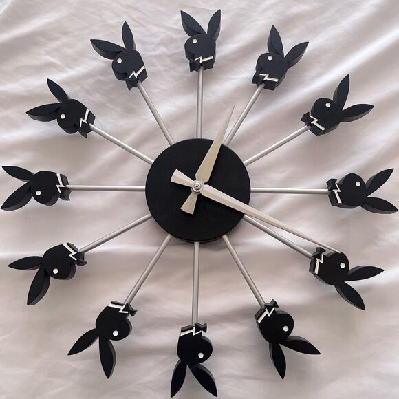 Rare Playboy Bunny Head Clock All Over 2000s Home Decor Iconic Black Limited - Picture 1 of 5